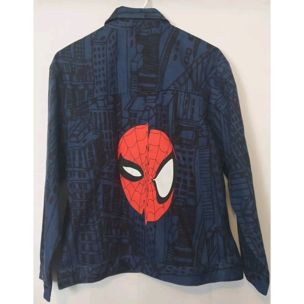 Marvel Spiderman Boys Blue Long Sleeve Button Up Denim Jean Jacket Size 16